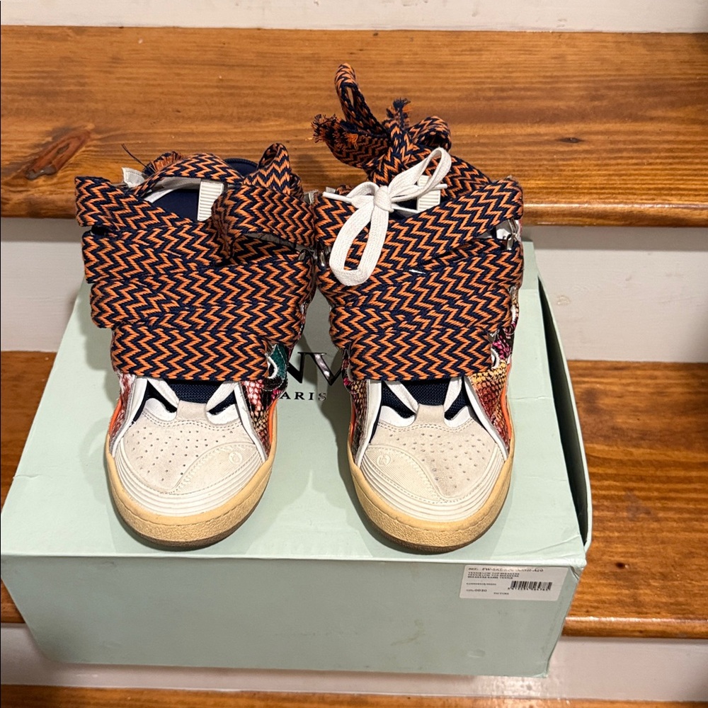 Lanvin Stylish Snake Print High-Top Sneakers